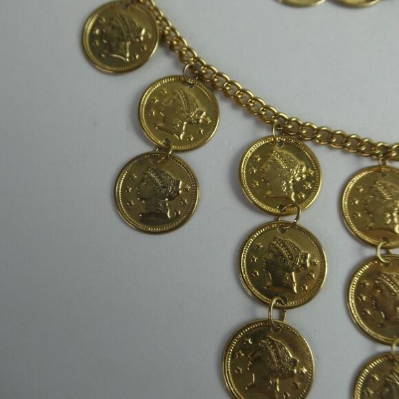 Boho International Festival Faux Coin Gold Tone Necklace Dangly Earrings Set - Picture 3 of 10